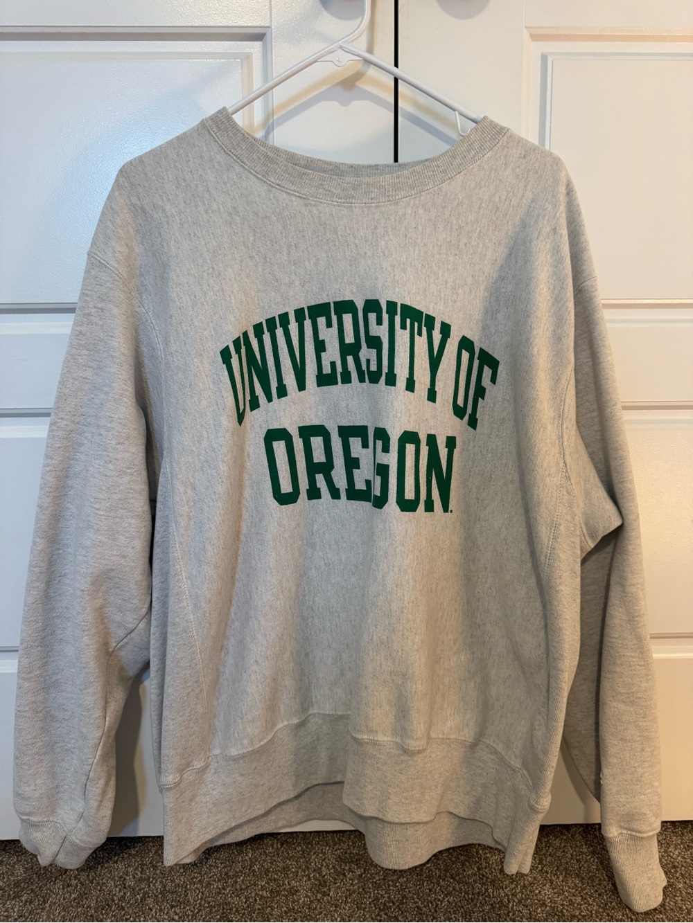 Champion Light Gray Reverse Weave Sweatshirt with Blue Logo Tag